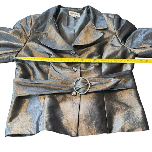 Nicolette Metallic Silver Evening Jacket Rhinestone Belt Formal Blazer 10 Medium - Picture 7 of 16